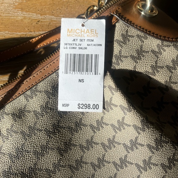 MICHEAL KORS WOMENS JET SET NATRUAL JACQUARD LARGE CONVERTIBLE SHOULDER BAG NEW - Picture 5 of 6